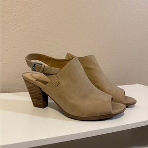 Women's Tan Peep-Toe Slingback Heels